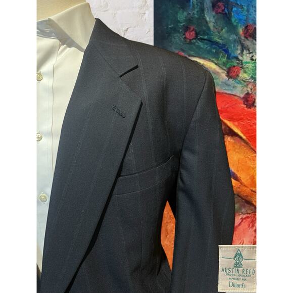 Vtg Austin Reed Mens 50L 43x29.5 Navy Blue Royal Cobalt Stripe Suit Virgin Wool - Picture 3 of 16